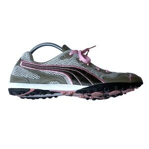 Puma Womens US 9 Olive Green Pink Velvet Mesh Trail Running Sneakers Low Top